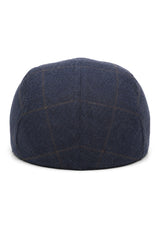 Cavani Kempson Flat Cap - Mens Tweed Wool Check Grandad Hat Vintage - Olive Green/Navy Blue