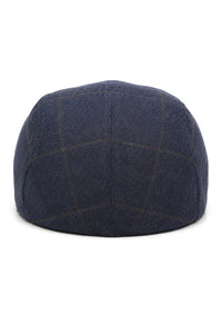 Cavani Kempson Flat Cap - Mens Tweed Wool Check Grandad Hat Vintage - Olive Green/Navy Blue