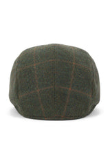 Cavani Kempson Flat Cap - Mens Tweed Wool Check Grandad Hat Vintage - Olive Green/Navy Blue