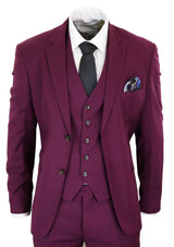 Cavani Magnus - Men's 3 Piece Cassic Burgundy Wine Suit