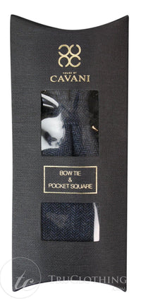 Cavani Martez Bow Tie - Mens Herringbone Tweed Check Bow Tie Hanky Retro Vintage Classic Peaky Blinders