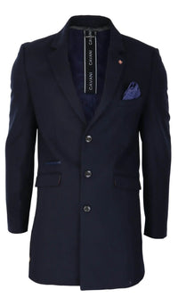 Cavani Mens Classic 3/4 Length Navy Overcoat