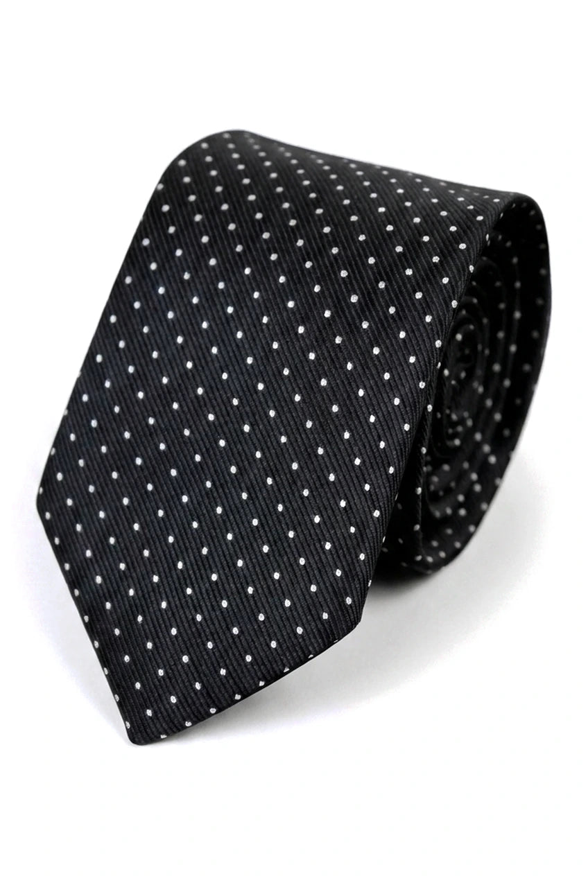 Cavani Satin Tie - Mens Matching Satin Silk Tie Hanky Hankerchief & Tie Clip Polka Dot Wedding Prom Office