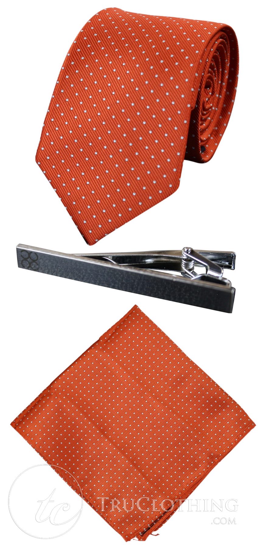 Cavani Satin Tie - Mens Matching Satin Silk Tie Hanky Hankerchief & Tie Clip Polka Dot Wedding Prom Office