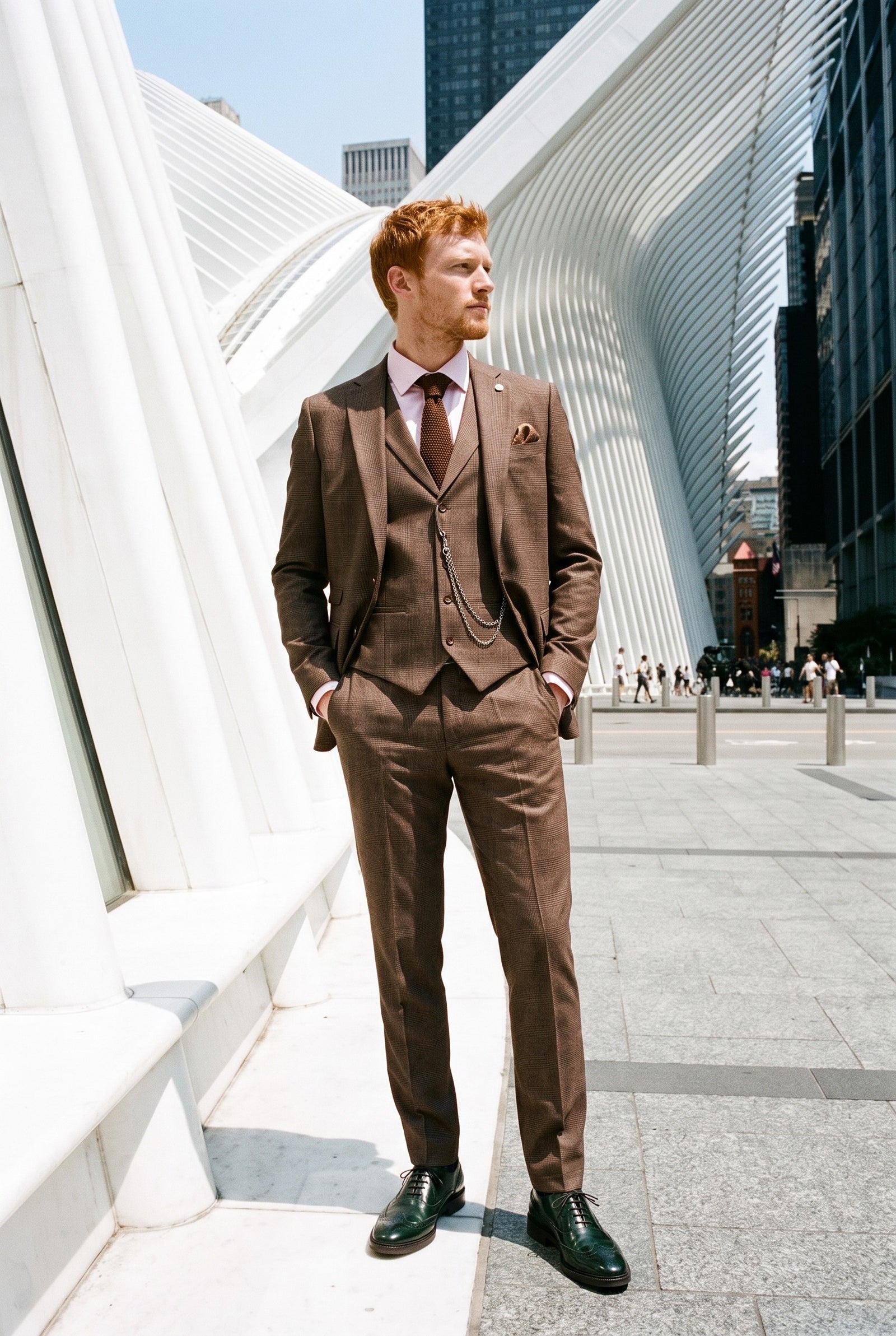 Look #1010 styled with Diamond Neck Brown Tie Gift Set Pocket Square Cuff Links Pin Tie For Shirt Satin