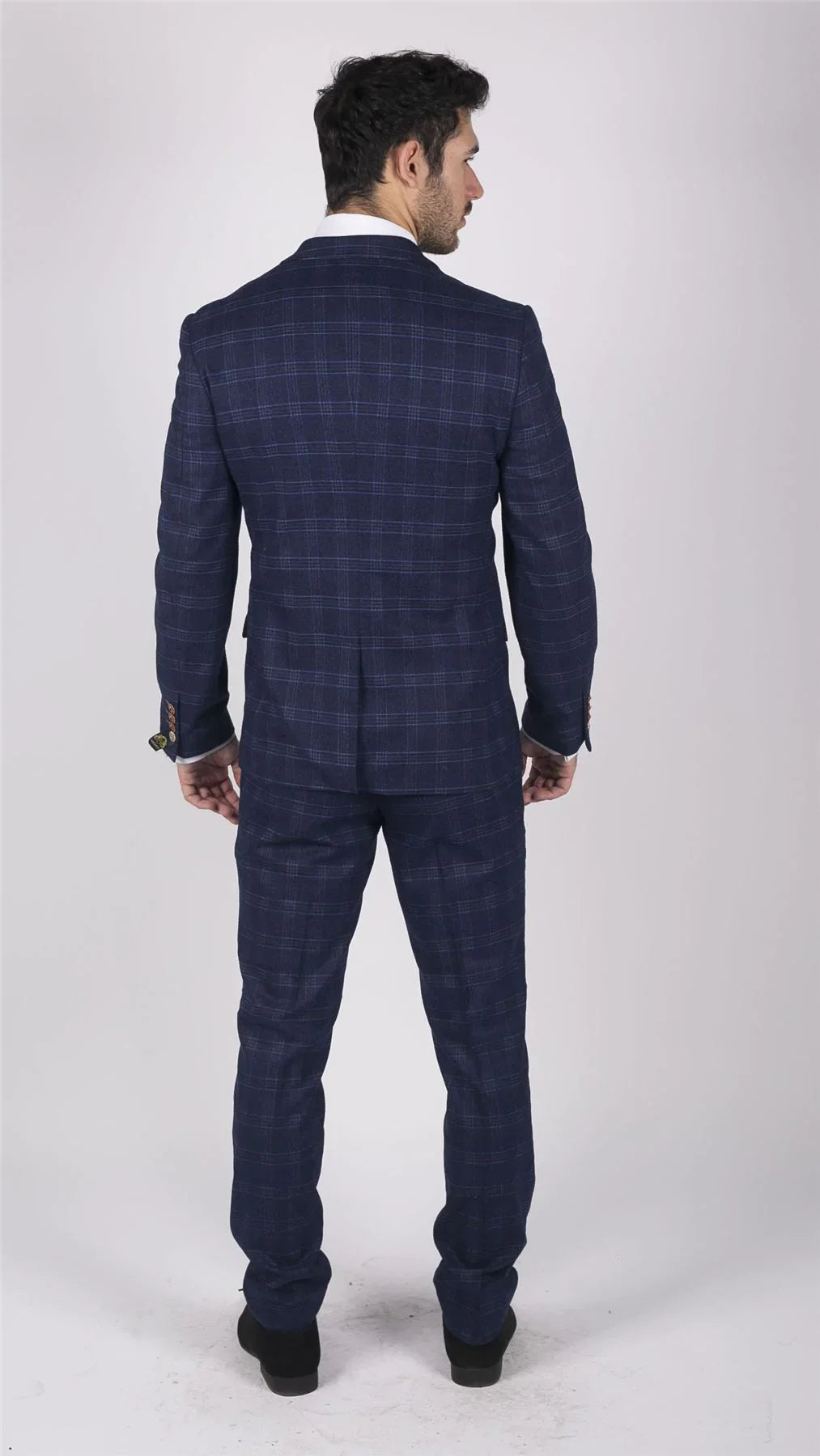 Mens Marc Darcy Blue Check Prince Of Wales 3 Piece Suit Smart Casual Slim Fit Chigwell