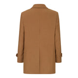 Men's Wool 3/4 Camel Tan Overcoat Classic Button Down Collar Shoulder Patch