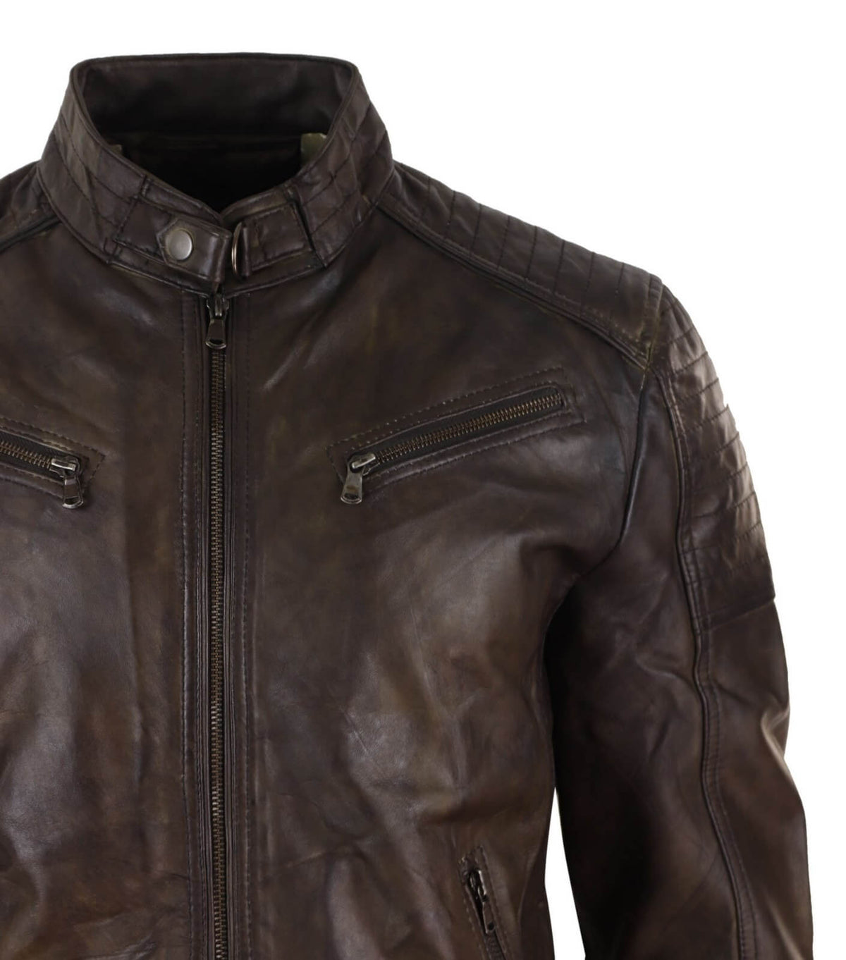 Calif Brown Racer Real Leather Brown Classic Mens Racer Jacket - Brown Racer: Buy Online ...