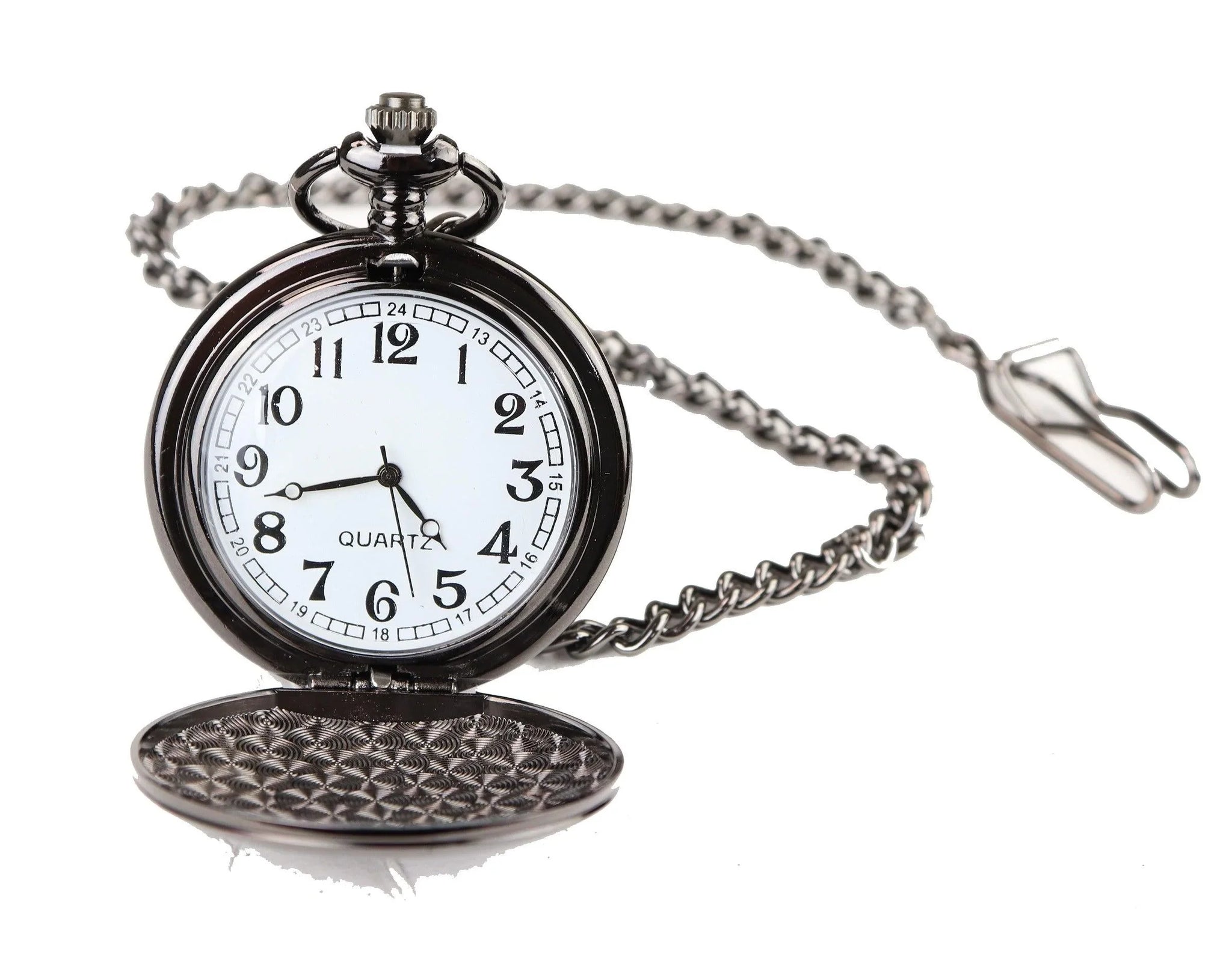 Classic 1920's Style Pocket Black Watch with Chain