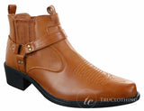 CLASSIQUE MBO 3136 Mens Tan Brown Black Ankle Boots Leather Slip On Cowboy Western Riding Buckle