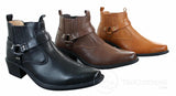 CLASSIQUE MBO 3136 Mens Tan Brown Black Ankle Boots Leather Slip On Cowboy Western Riding Buckle