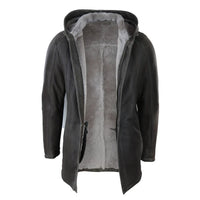 Men's 3/4 Brown Soft Sheepskin Hood Jacket 3/4 Coat Classic Warm Winter