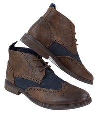 Mens Leather & Tweed Laced Ankle Boots