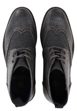 Mens Leather & Tweed Laced Ankle Boots