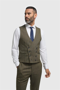 Damon - Men's Olive Green Double Breasted Waistcoat