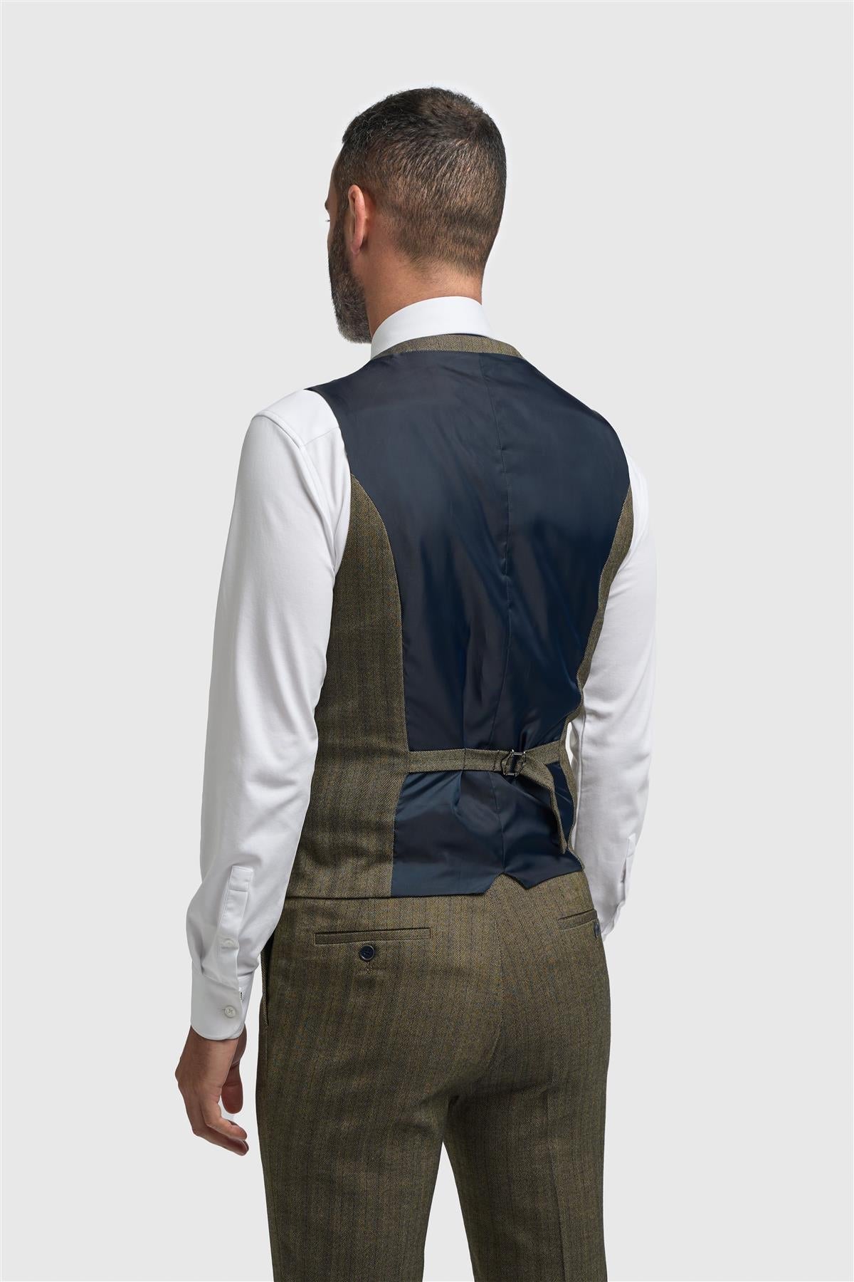 Damon - Men's Olive Green Double Breasted Waistcoat