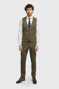 Damon - Men's Olive Green Tweed Herringbone Waistcoat