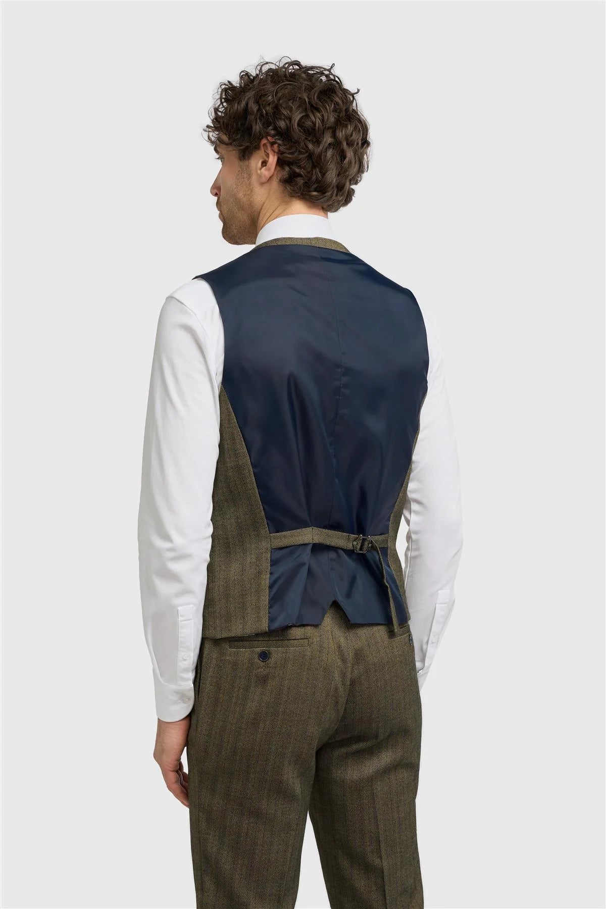Damon - Men's Olive Green Tweed Herringbone Waistcoat