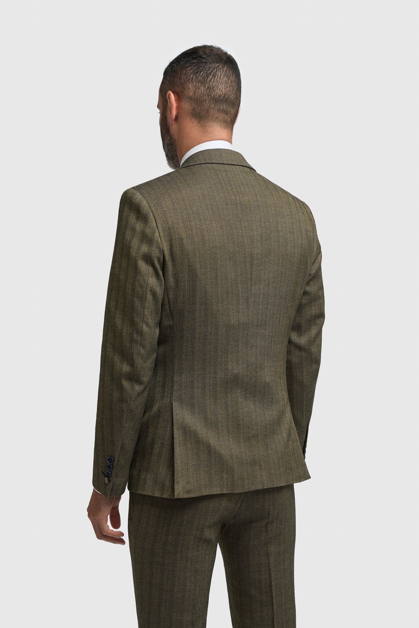 Men's Olive Green 3 Piece Herringbone Tweed Suit