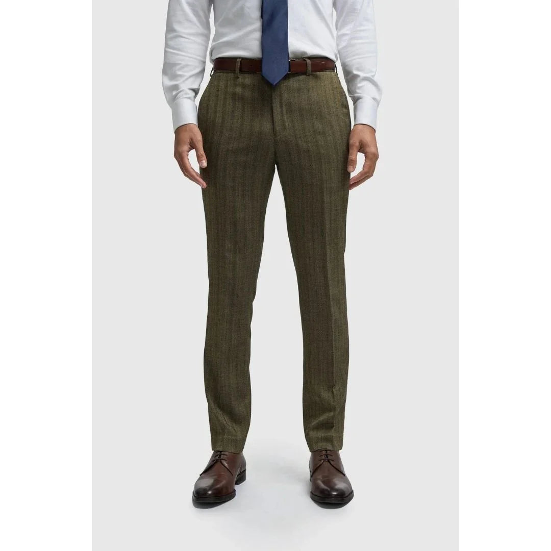 Damon - Men's Olive Green Tweed Trousers
