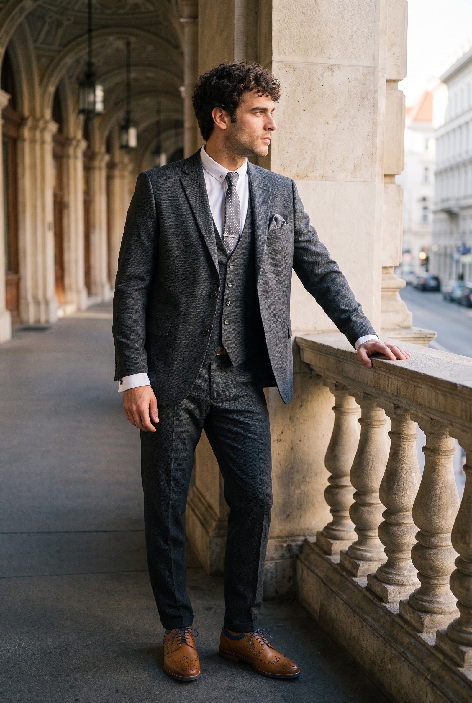 Look #272 styled with IM1 Men's Classic Charcoal Plain Tailored Fit 3-Piece Suit