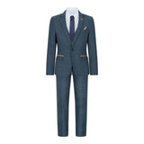 Boys Blue 3 Piece Herringbone Tweed Check Vintage Tailored Fit Suit