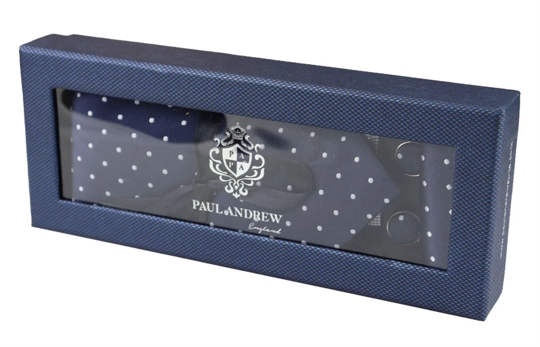 Dotted Navy Neck Tie Gift Set Pocket Square Cuff Links Tie Pin Polka Dot Satin
