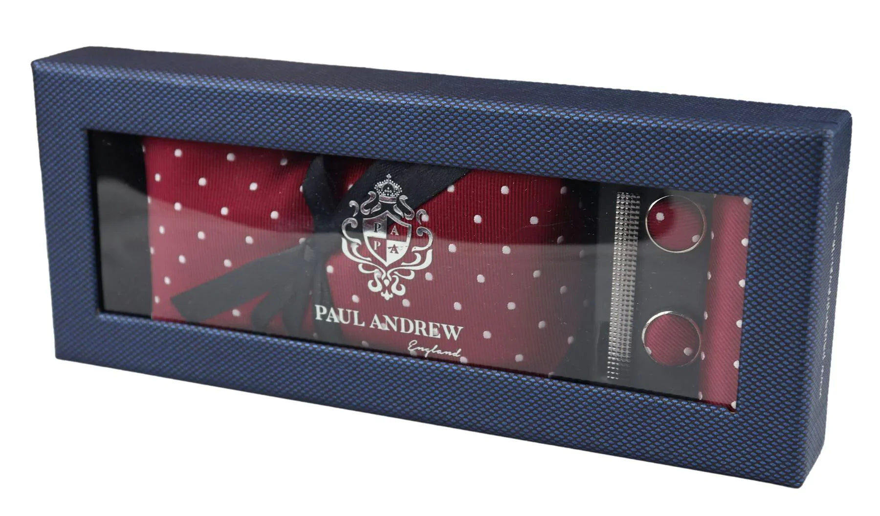 Dotted Wine Neck Tie Gift Set Pocket Square Cuff Links Tie Pin Polka Dot Satin