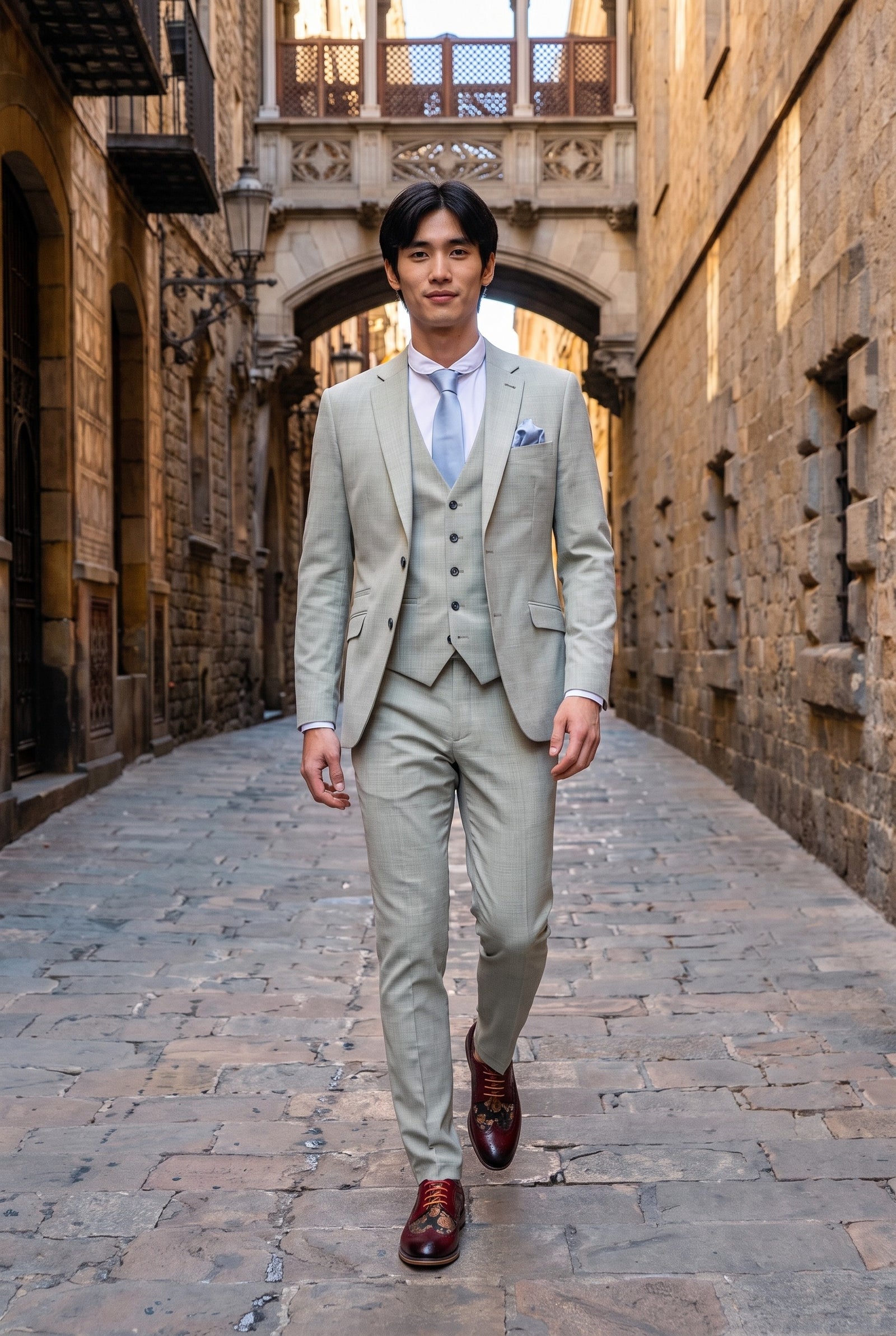 Look #238 styled with Camden - Men's Sage Green 3 Piece Tailored Fit Suit