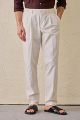 Men’s Navy Cotton Blend Safari Jacket & White Trousers Set Smart Casual Outfit