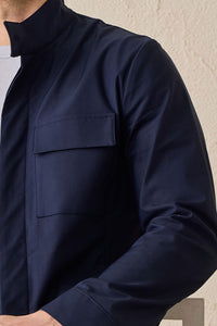 Men’s Navy Cotton Blend Safari Jacket & White Trousers Set Smart Casual Outfit