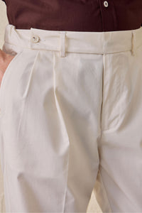 Men’s Beige Cotton Blend Safari Jacket & White Trousers Set Smart Casual Outfit