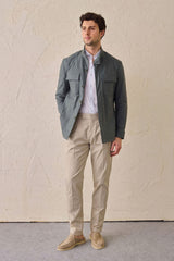 Men’s Sage Green Cotton Blend Safari Jacket & Beige Trousers Set Smart Casual Outfit