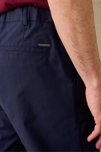Navy Pleated Smart Casual Trousers for Men Tailored Classic Fit