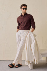 White Pleated Smart Casual Trousers for Men Tailored Classic Fit