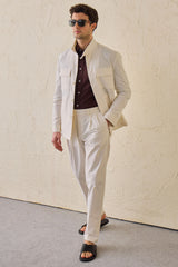 White Pleated Smart Casual Trousers for Men Tailored Classic Fit