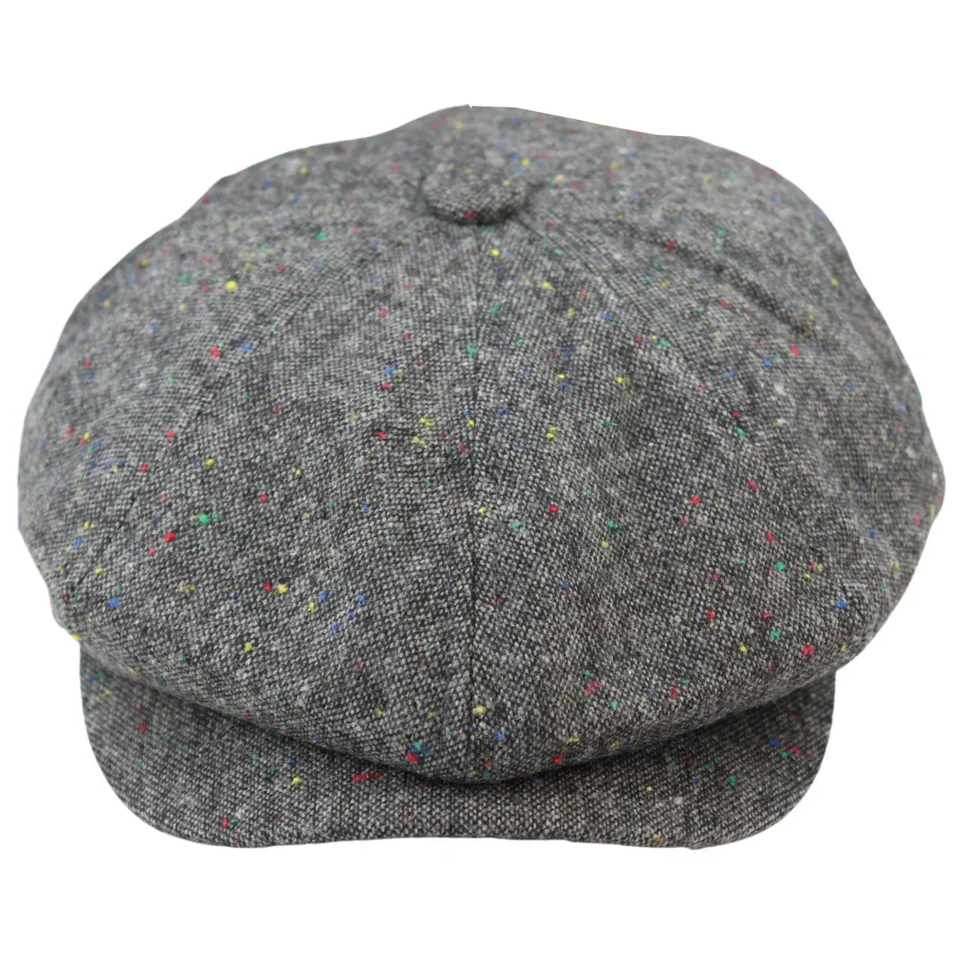 8 Panel Baker Boy Cap Shelby Hat Wool Tweed Classic Grey Razor