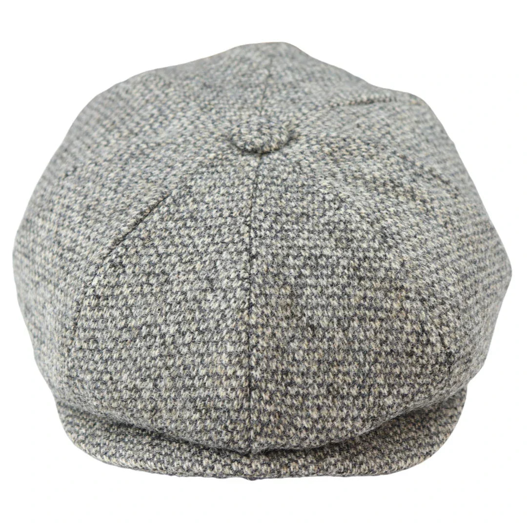 8 Panel Baker Boy Cap Shelby Hat Wool Tweed Classic Light Grey Razor