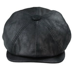 Men's 8 Panel Razor Baker Boy Hat PU Leather Blinders Newsboy Flat Cap Black
