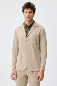 Men’s Beige Soft Jersey Smart Casual Suit Blazer Jacket & Trousers Set