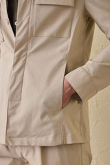Men’s Beige Utility Jacket Lightweight Cotton Blend Smart Casual Jacket