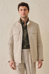Men’s Beige Utility Jacket Lightweight Cotton Blend Smart Casual Jacket