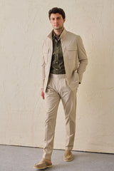 Men’s Beige Utility Jacket Lightweight Cotton Blend Smart Casual Jacket