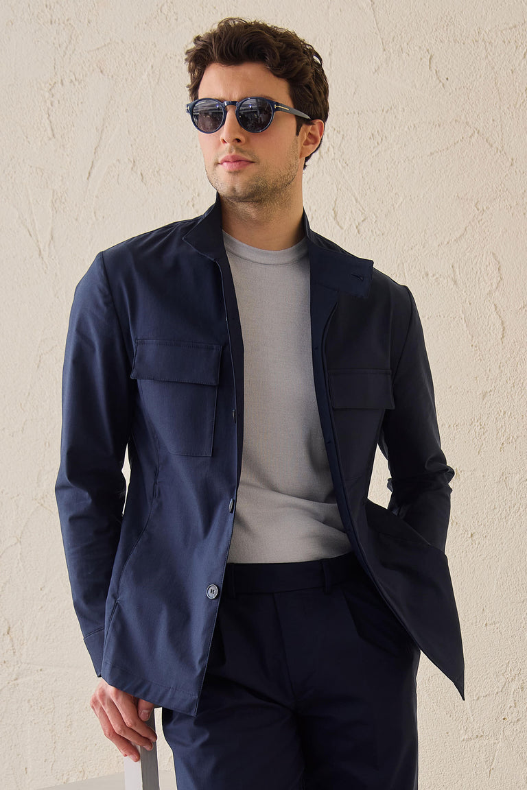 Men’s Navy Utility Jacket Lightweight Cotton Blend Smart Casual Jacket