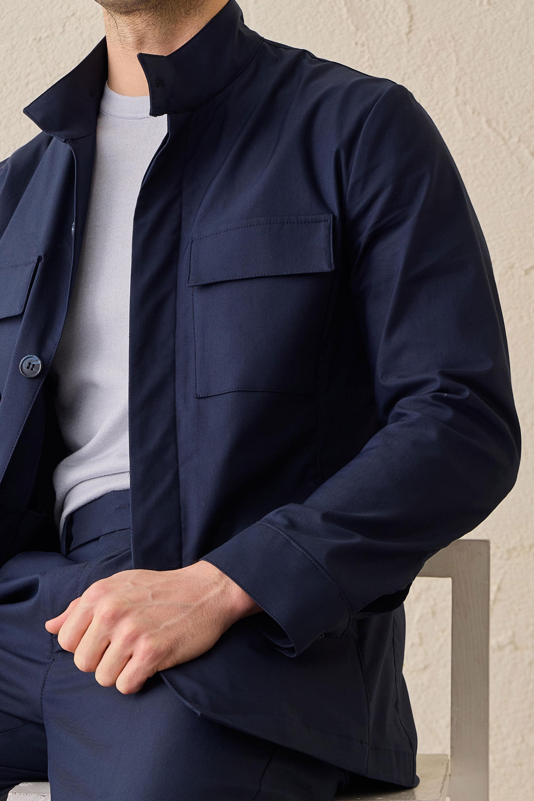 Men’s Navy Utility Jacket Lightweight Cotton Blend Smart Casual Jacket