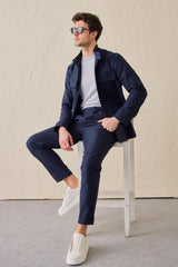 Men’s Navy Utility Jacket Lightweight Cotton Blend Smart Casual Jacket