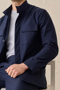 Men’s Navy Smart Casual 2 Piece Suit Safari Style Stand Collar Stretch Set