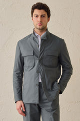 Men’s Sage Green Smart Casual 2 Piece Suit Safari Style Stand Collar Stretch Set