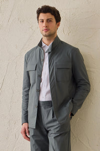 Men’s Sage Green Smart Casual 2 Piece Suit Safari Style Stand Collar Stretch Set