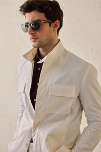 Men’s White Smart Casual 2 Piece Suit Safari Style Stand Collar Stretch Set